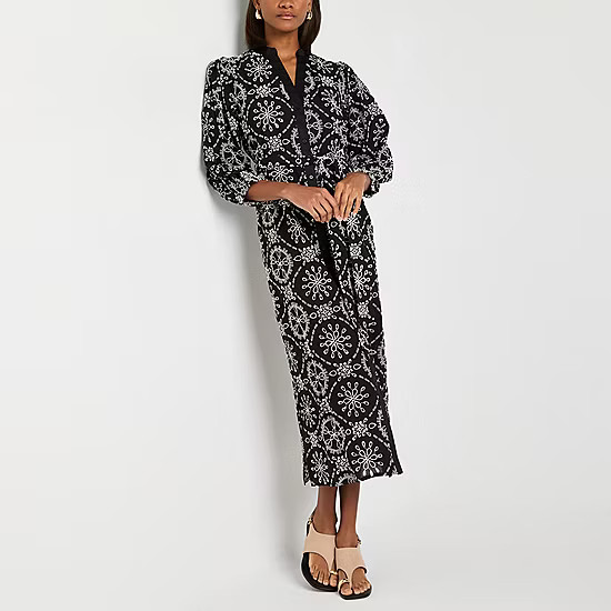 new!Worthington Womens 3/4 Sleeve Eyelet Shirt Dress | JCPenney