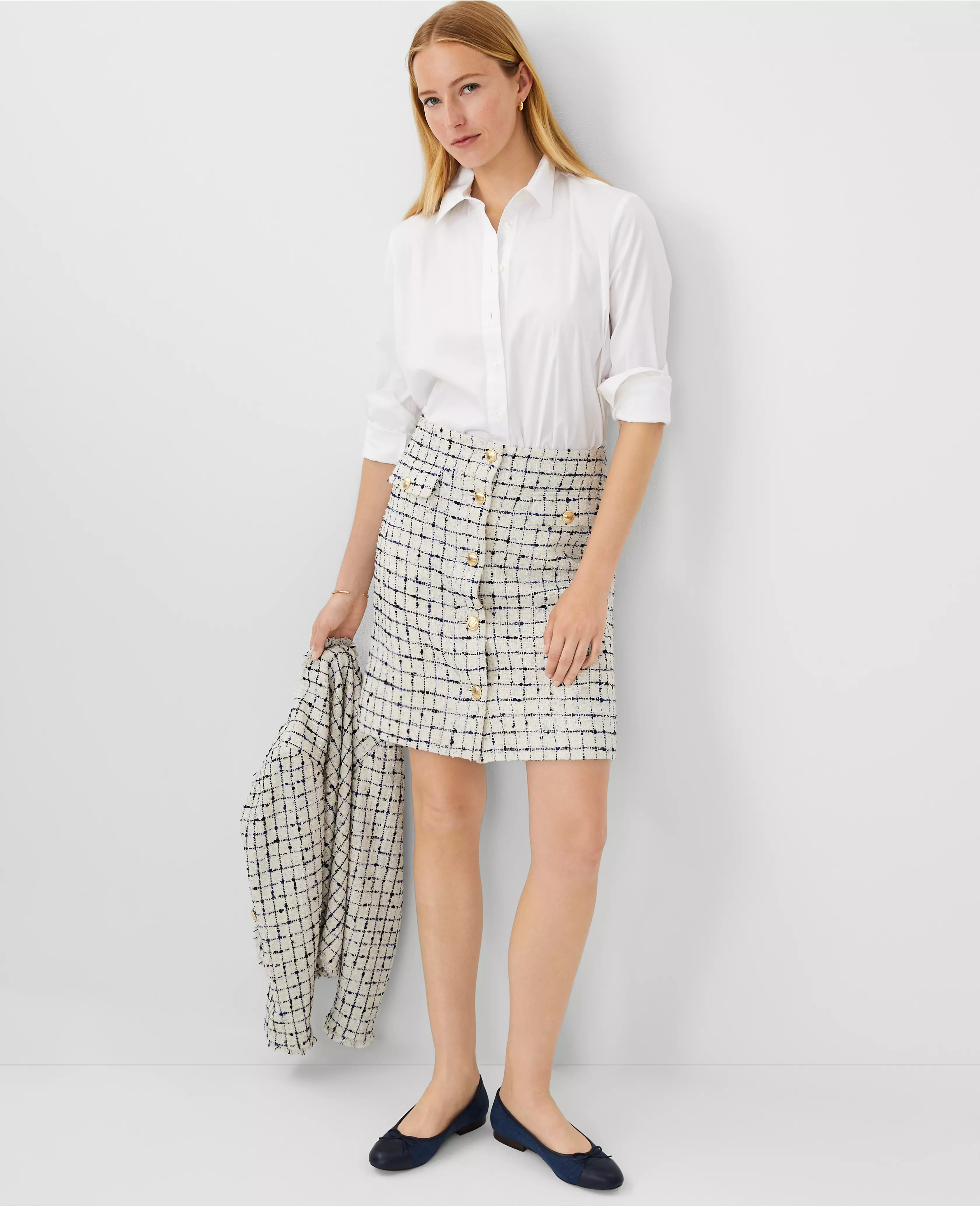 Tweed Button A-Line Skirt | Ann Taylor (US)