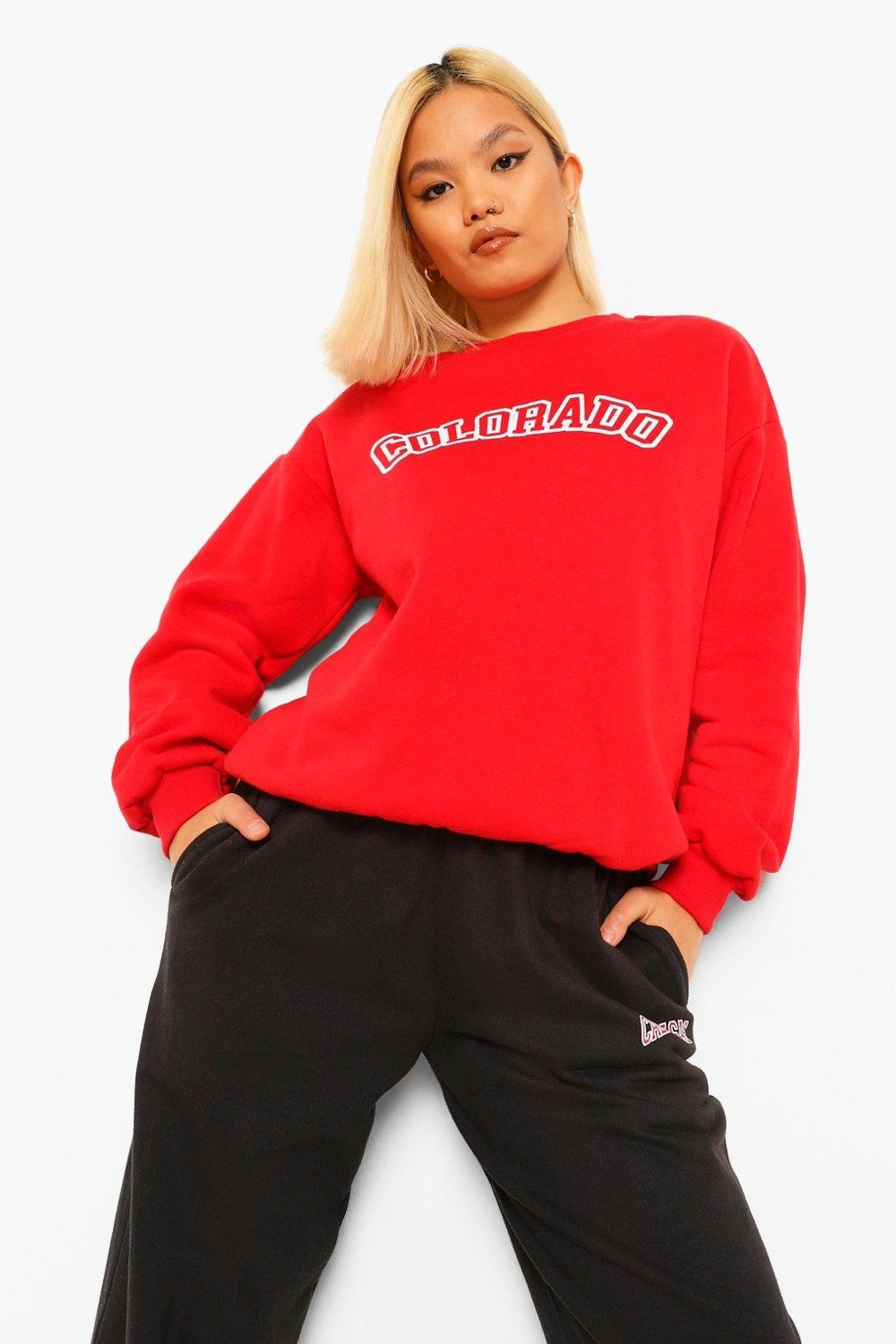 Womens Petite 'Colorado' City Slogan Sweatshirt - Red - 6 | Boohoo.com (US & CA)