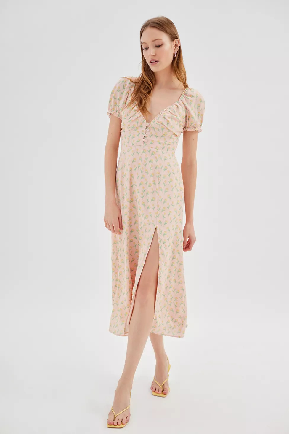 Kiss The Sky Floral Side Slit Midi Dress | Urban Outfitters (US and RoW)