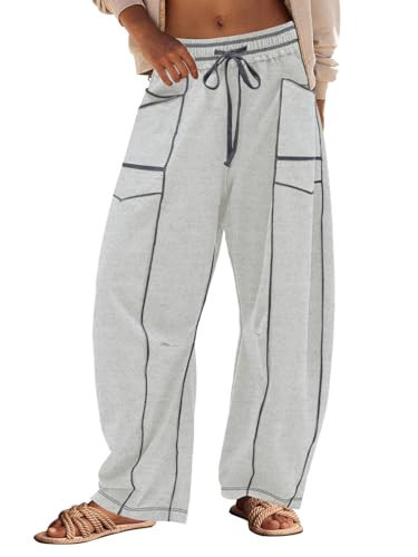 Panadila Womens Barrel Sweatpants Baggy Lounge Pants Wide Leg Trousers Casual Barrel Leg Drawstring Pants (Heather Grey,S) | Amazon (US)