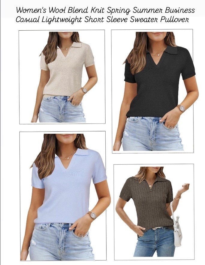 Women's Wool Blend Knit Spring Summer Business
Casual Lightweight Short Sleeve Sweater Pullover
