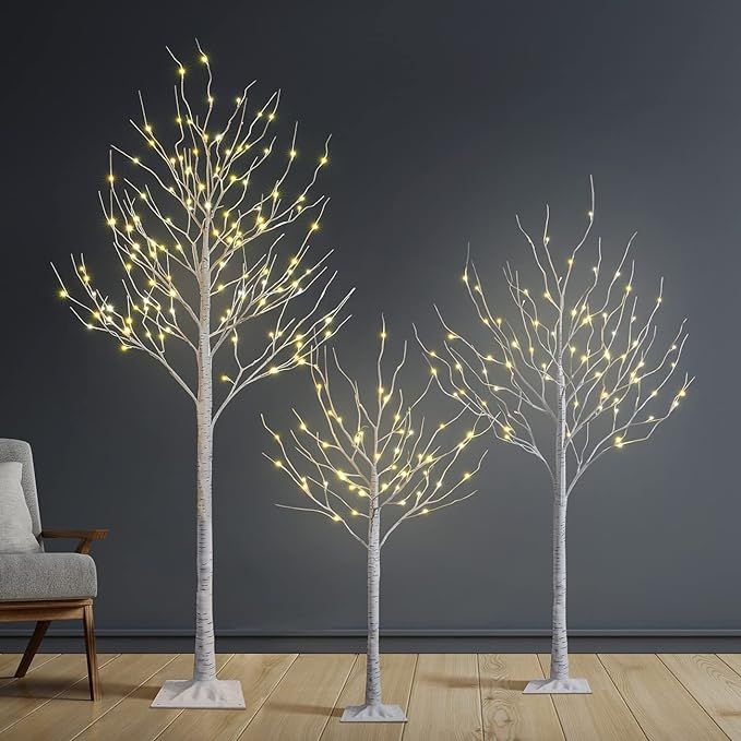 Set of 3 Lighted Birch Tree 4FT 6FT and 8FT LED Artificial Tree for Decoration Inside and Outside... | Amazon (US)