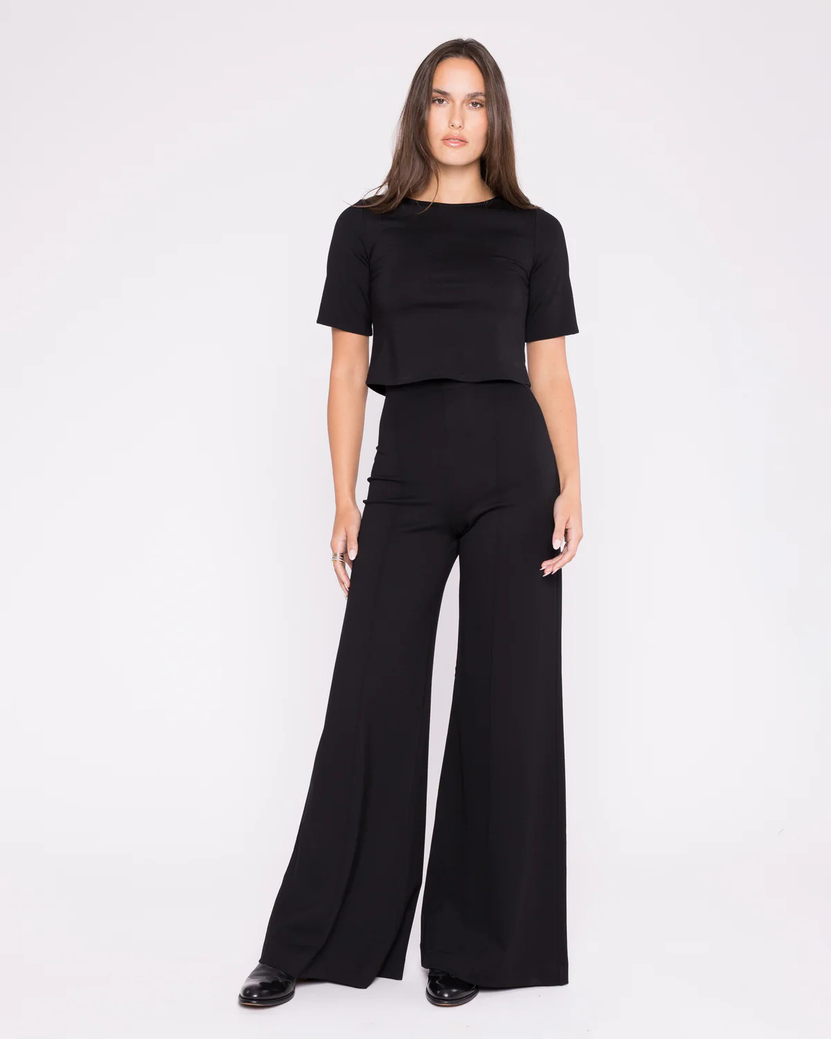 Black Ponte Knit Wide Leg Pant | Ripley Rader