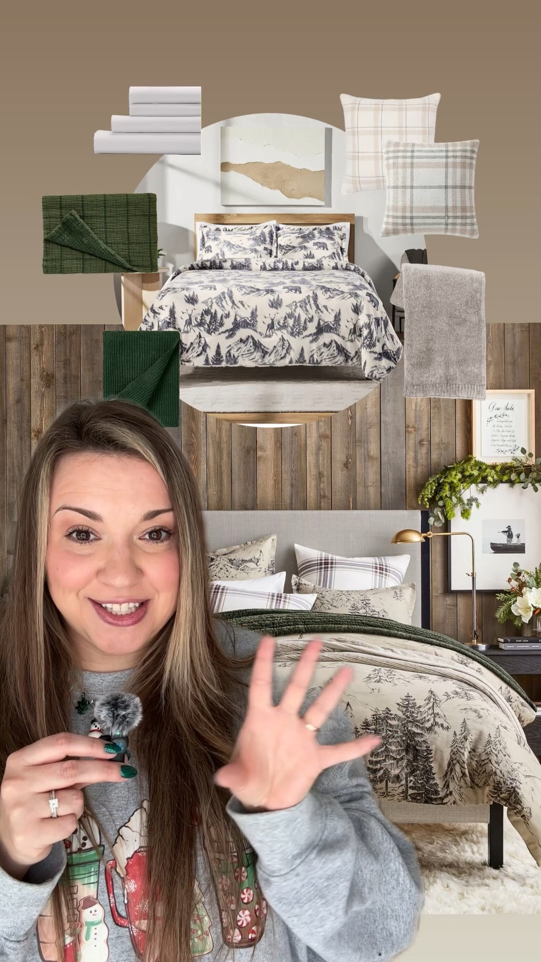 Details on a dime. Rustic forest bedding. Christmas bedding. Pottery Barn bedding. Christmas bedroom  

#LTKHoliday #LTKSeasonal #LTKVideo