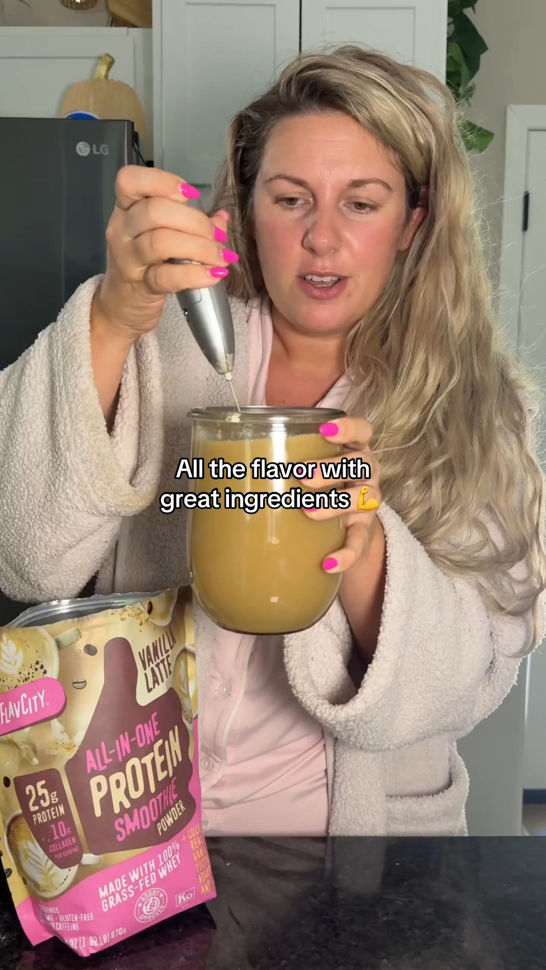 Vanilla latte flavor plus protein makes this an easy breakfast or post-workout smoothie option. I’d blend this up when coffee and breakfast need to happen at the same time. 

 #LTKdayinmylife #LTKmorningroutine #LTKfoodie