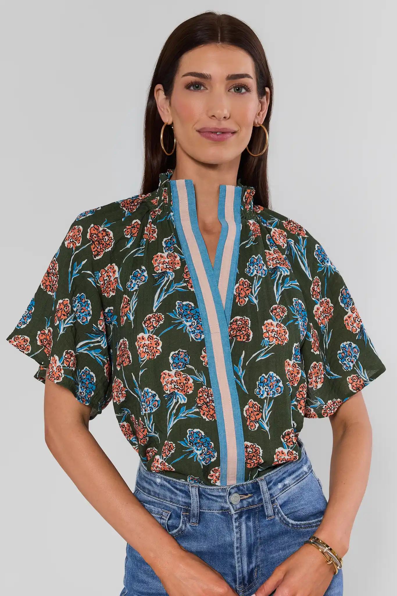 Macey Forest Green Floral Top by THML | Avara