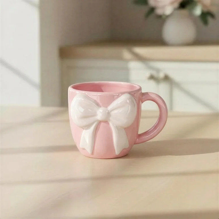 Bow Mug, White and Pink, 4" Tall, Mother's Day by Way To Celebrate | Walmart (US)