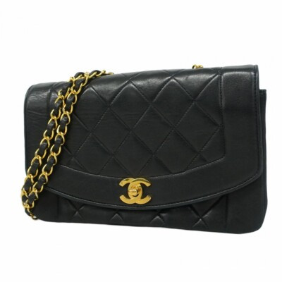 Bolso de Hombro CHANEL Diana Cadena Hombro Piel de Cordero Negro 250404N | eBay US