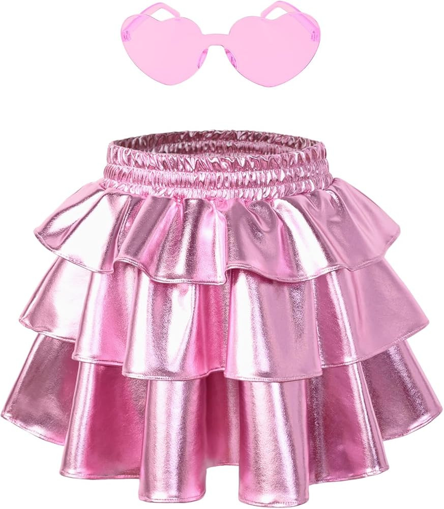 Perfashion Girls' Sparkle Metallic Skirts Layers Ruffle Sequin Tutu Dance Skirt with Sunglasses f... | Amazon (US)