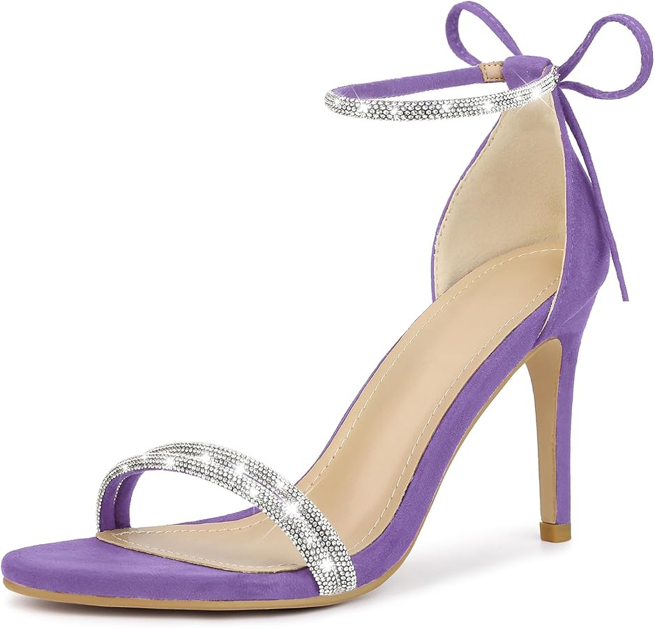 Perphy Rhinestone Ankle Tie Stiletto Heels Sandals for Women | Amazon (US)