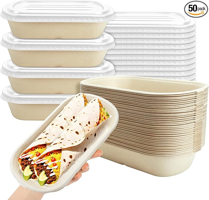 50 Pack Disposable Take Out Food Containers with Lid,32 oz Compostable Bagasse Paper To Go Contai... | Amazon (US)