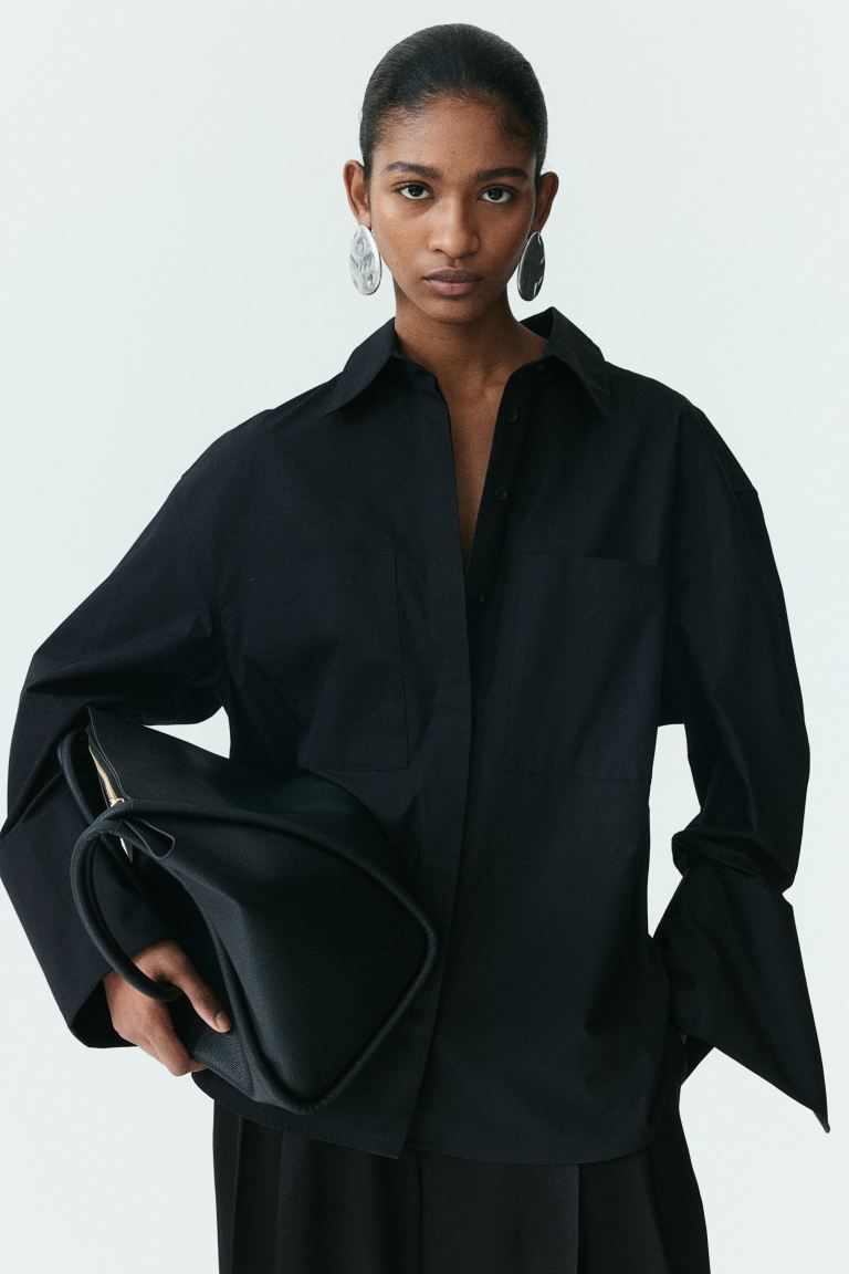 Oversized Cotton Shirt - Black - Ladies | H&M US | H&M (US + CA)