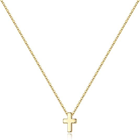 M MOOHAM Cross Necklace for Women, Dainty Gold Plated Cross Pendant Necklace Sideways Cross Choke... | Amazon (US)