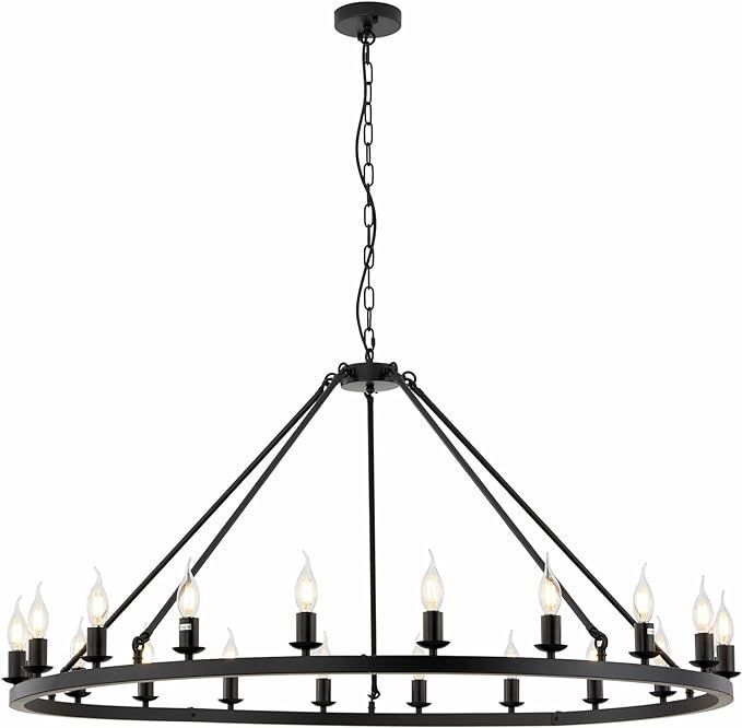 Farmhouse Wagon Wheel Chandelier, D48 inch 20-Light Black Country Round Wagon Wheel Chandelier Li... | Amazon (US)