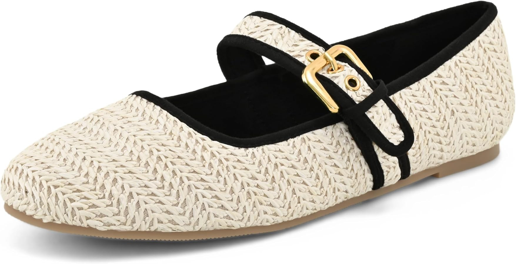 Shoe'N Tale Raffia Ballet Flats for Women Round Toe Woven Mary Jane Shoes with Buckle Strap for D... | Amazon (US)