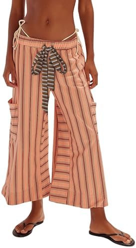 Bankeng Women Drawstring Striped Pants Loose Wide Leg Lounge Pants Casual Palazzo Pants Trousers ... | Amazon (US)