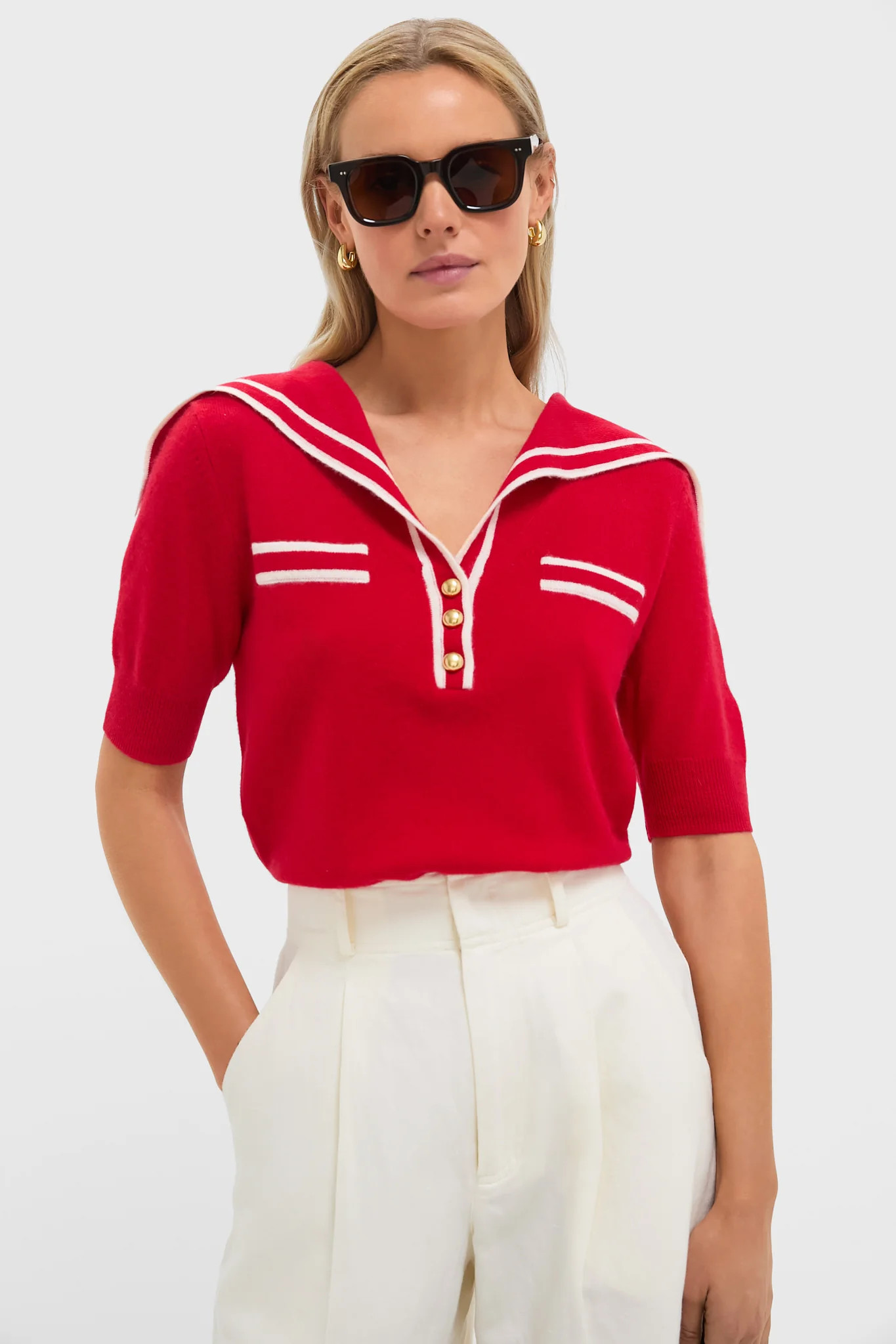 Red and Ivory Cashmere Sailor Sweater | Tuckernuck (US)