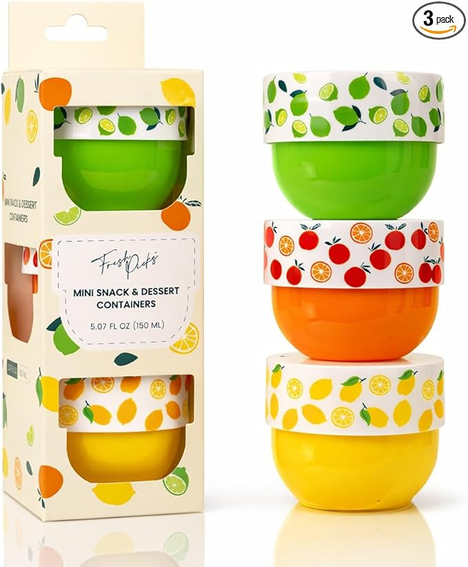 Snack & Dessert Containers Set of 3 (5 oz) – BPA Free Stackable Food Storage Cups with Secure L... | Amazon (US)