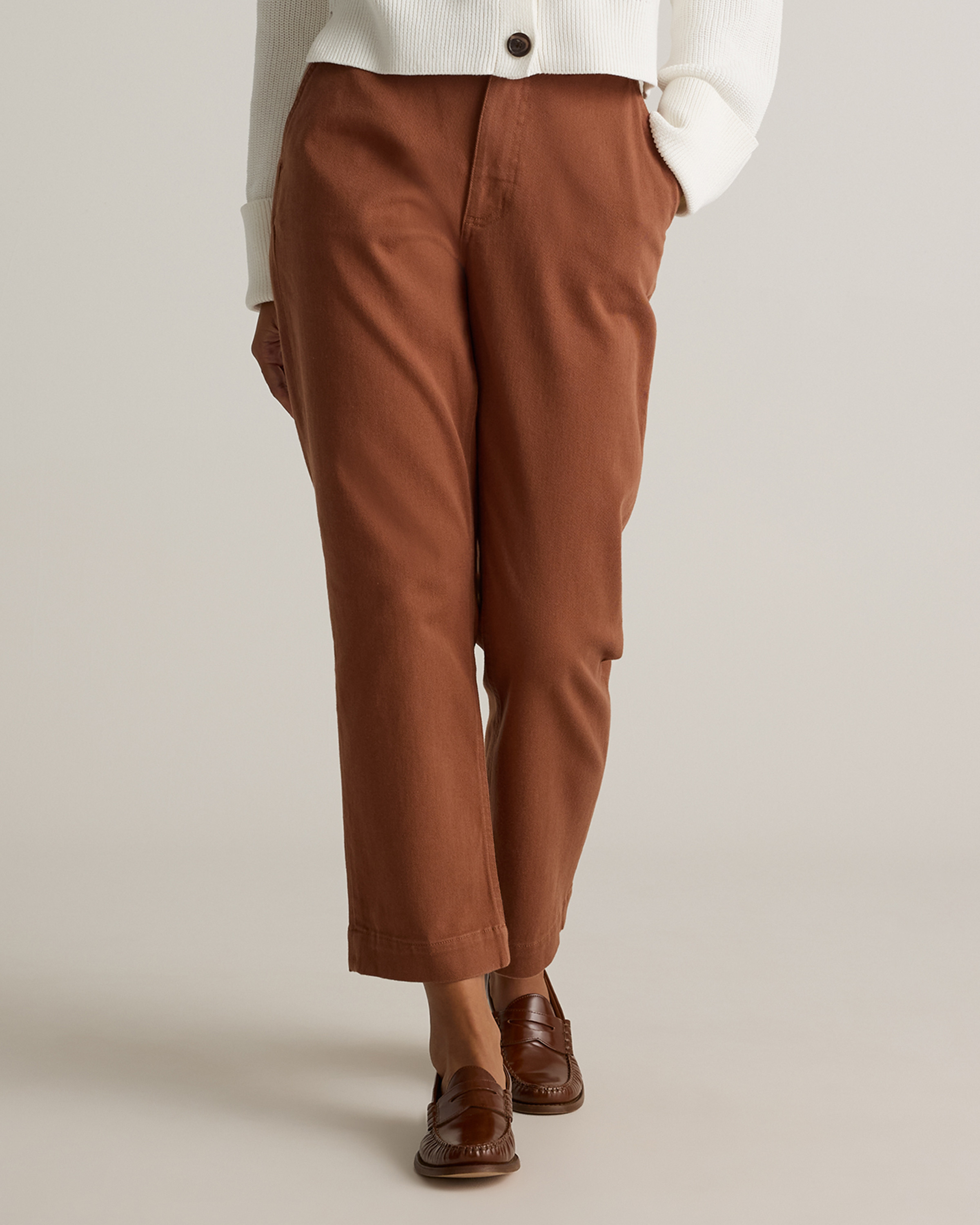 Quince | Women's Organic Stretch Cotton Twill Straight Leg Cropped Pants in Rust, Size 2, Organic Cotton | Quince