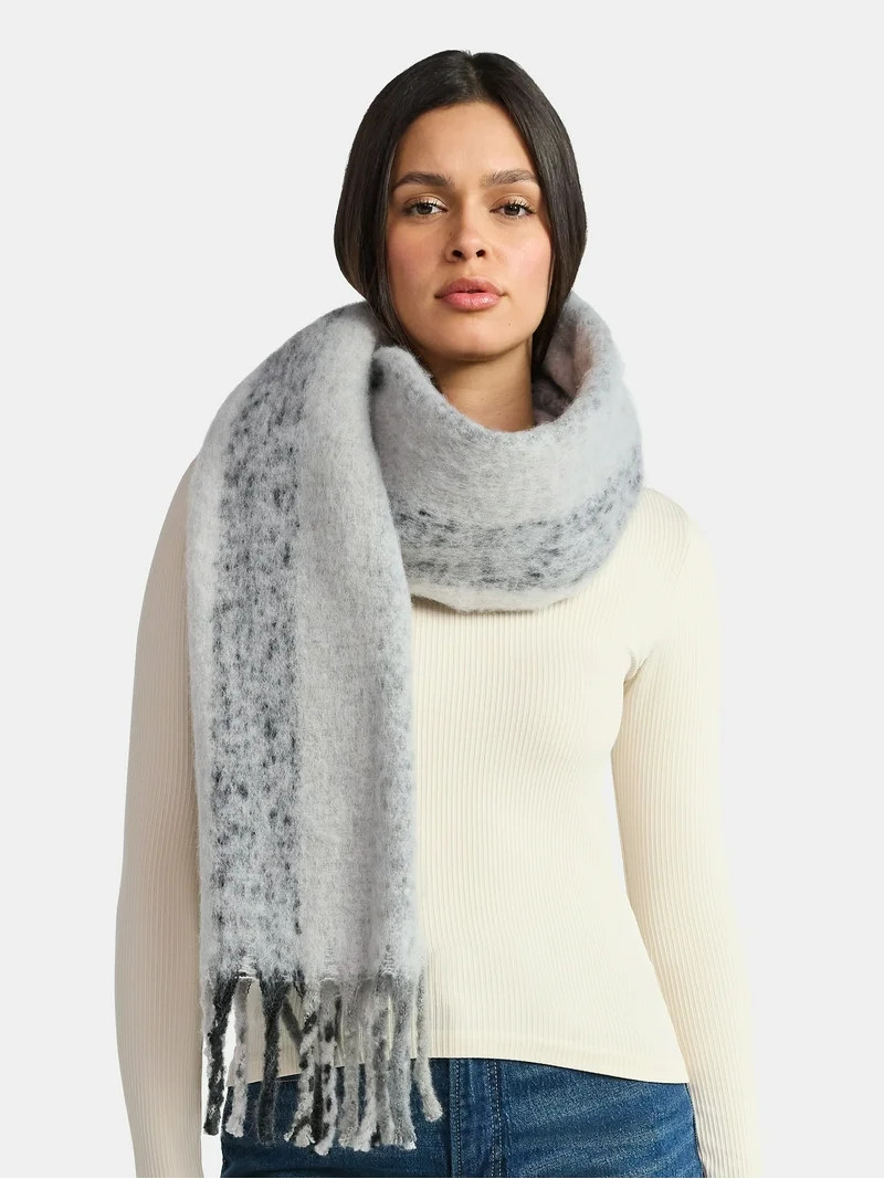 Time and Tru Women's Blanket Scarf, One Size, Grey Black Multi | Walmart (US)