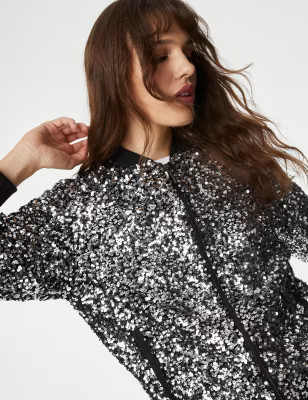 Sequin Relaxed Bomber Jacket | Marks & Spencer (UK)
