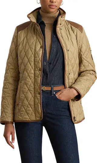 Lauren Ralph Lauren Diamond Quilted Barn Jacket With Faux Leather Trim | Nordstrom | Nordstrom