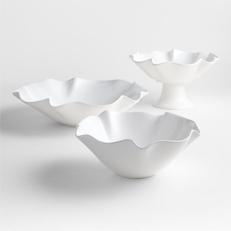 White Ruffle 5.5"-15" Bowls | Crate & Barrel | Crate & Barrel