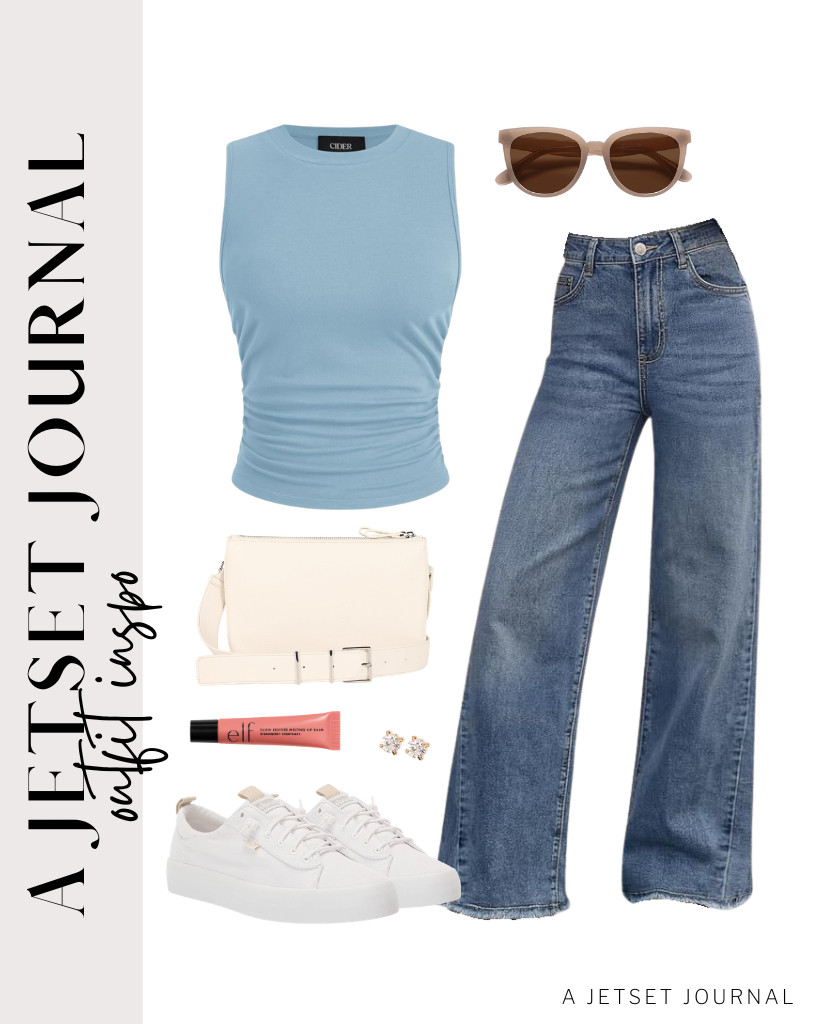 This sky-blue tank top pairs well with Trendy Queen’s wide-leg jeans, too. You can wear Keds canvas slip-on sneakers and a crossbody bag for a chic look. Complete this outfit with stud earrings and e.l.f. lip balm.

#LTKSeasonal #LTKSaleAlert #LTKTravel
 

 