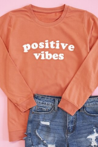 Positive Vibes Terracotta Graphic Terry Sweatshirt | The Pink Lily Boutique