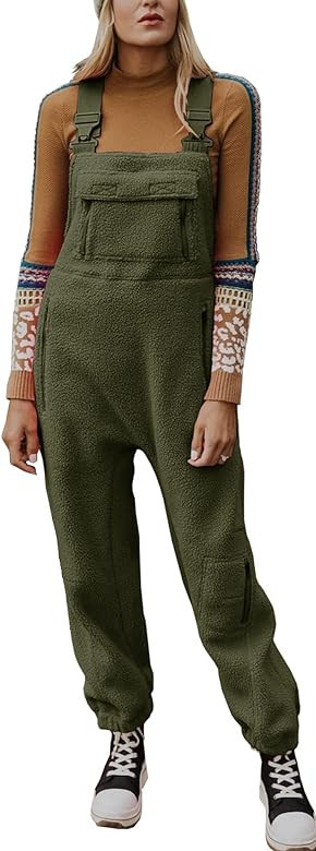 Ebifin Women's Fleece Warm Overalls Winter Loose Casual Jumpsuits with Pockets | Amazon (US)