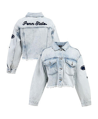 Women's Denim Penn State Nittany Lions Light Wash Cropped Button-Up Jean Jacket | Macy's