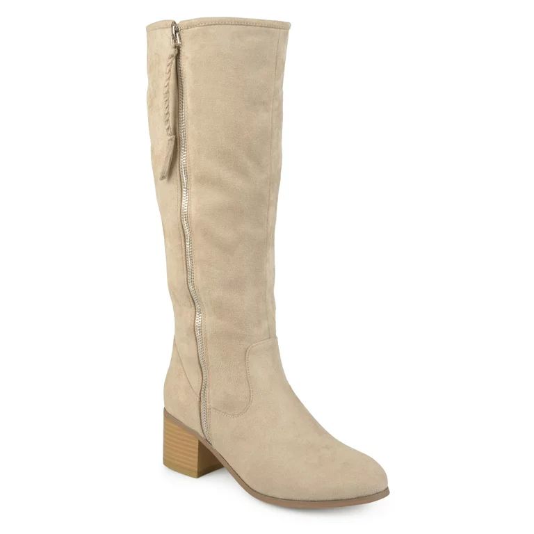 Womens Wide Calf Faux Suede Mid-calf Stacked Wood Heel Boots | Walmart (US)