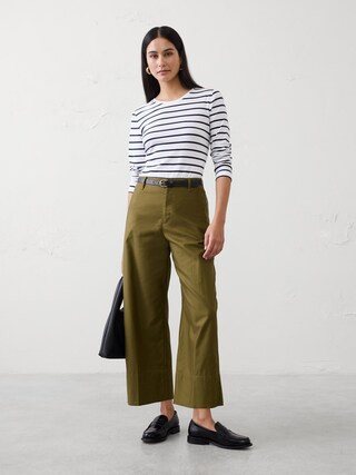 Wide-Leg High-Rise Twill Crop Pant | Banana Republic Factory
