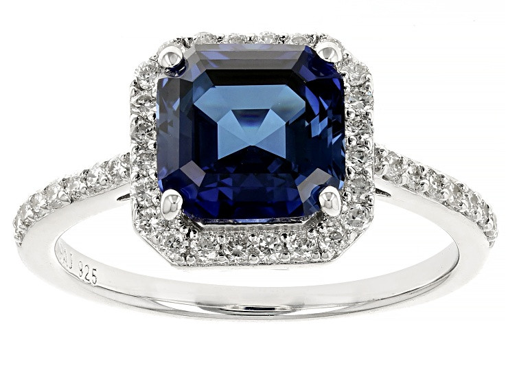 Lab Created Sapphire And Lab-Grown Diamond Rhodium Over Sterling Silver Halo Ring 2.72ctw - LGD69... | JTV Jewelry