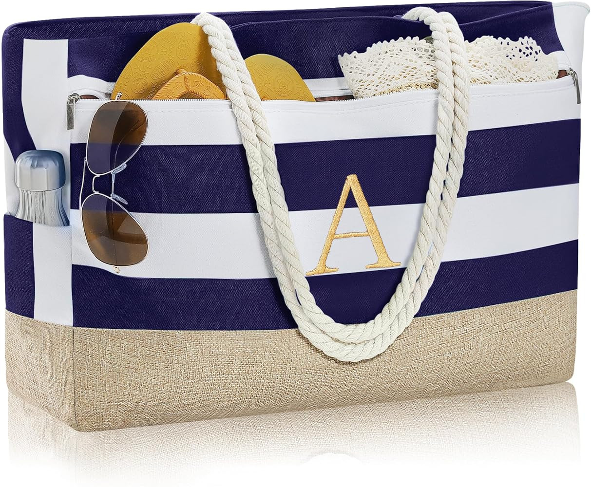 YOOLIFE Large Initial Beach Bag Waterproof Tote Zipper Bag Personalized Gifts for Women Her Birth... | Amazon (US)