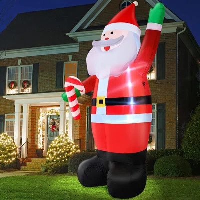 12 Foot Super Giant Christmas Inflatable Santa Claus Christmas Decorations Outdoor, Blow Up Santa Holds Candy Cane With Built-In LED Lights Tethers St | Wayfair Professional