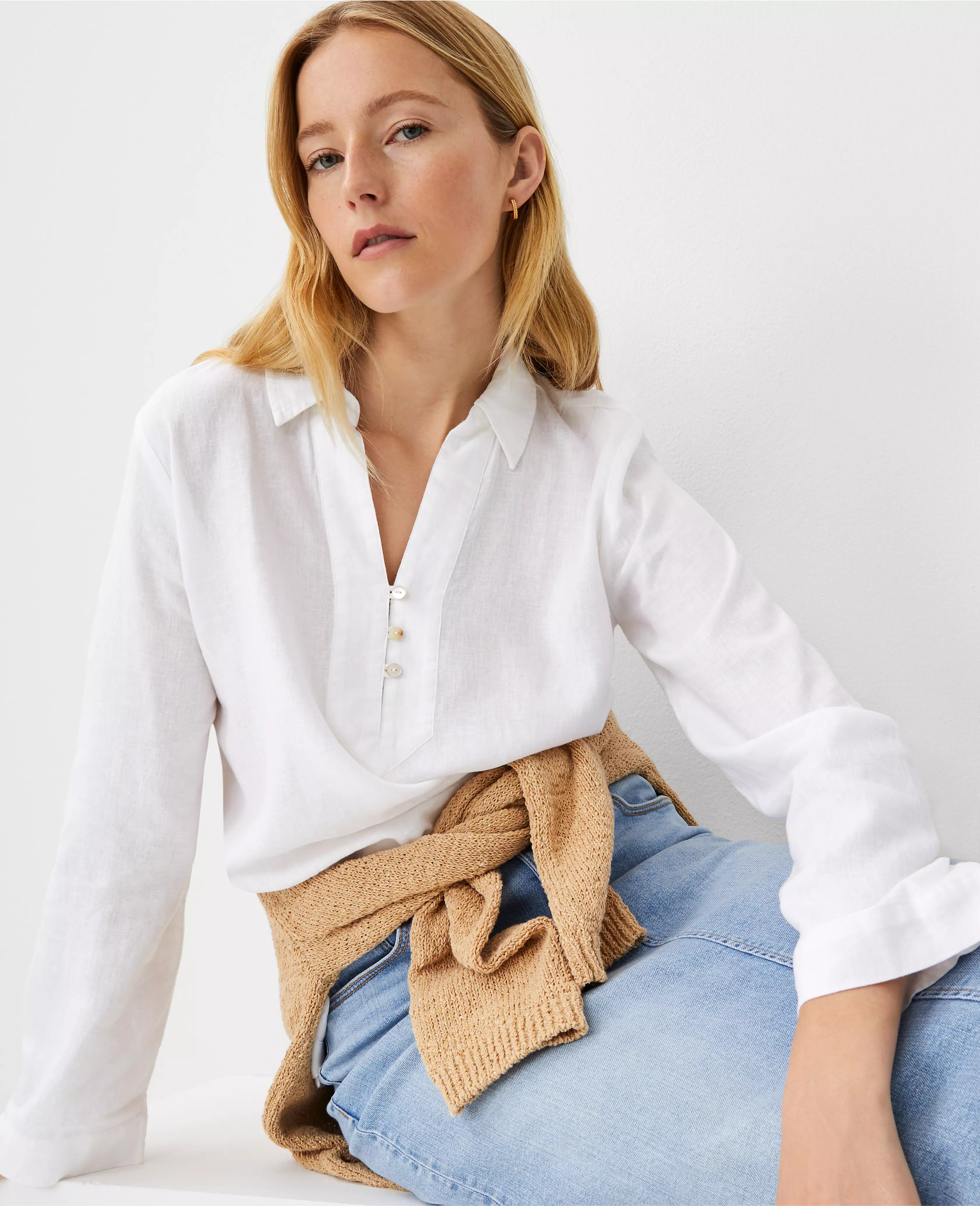 AT Weekend Linen Blend Tunic Shirt | Ann Taylor (US)
