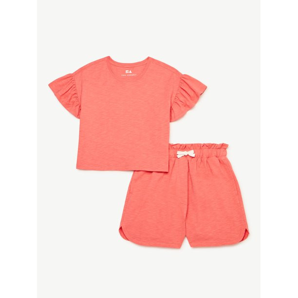 Free Assembly Girls Bell Sleeve T-Shirt and Shorts, 2-Piece Set, Sizes 4-18 | Walmart (US)