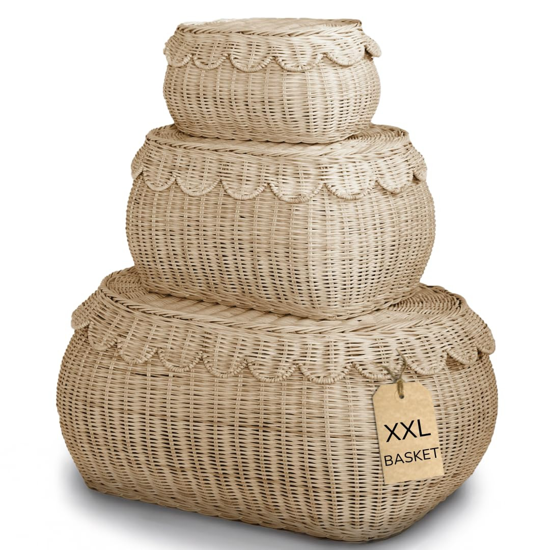 Large Scalloped Basket Set Of 3 - Hand-Woven & Award-Winning Scallop Basket - XXL - Extra Large f... | Amazon (US)