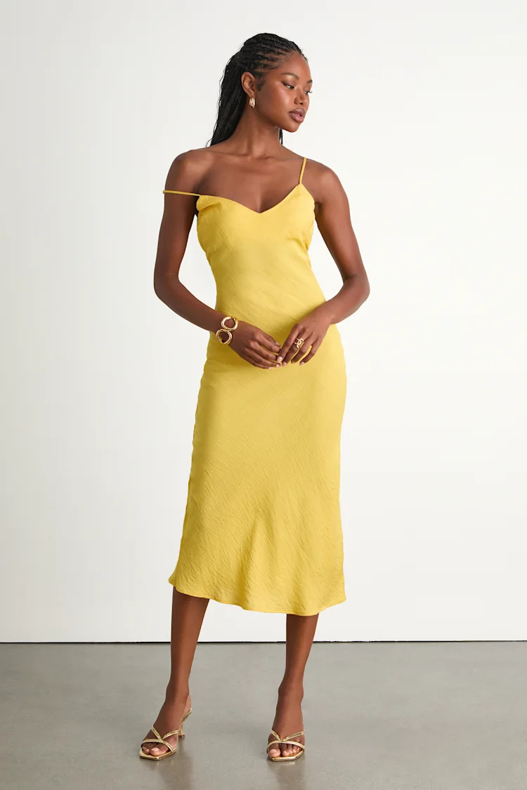 Tamia Yellow Textured Sleeveless Midi Slip Dress | Lulus
