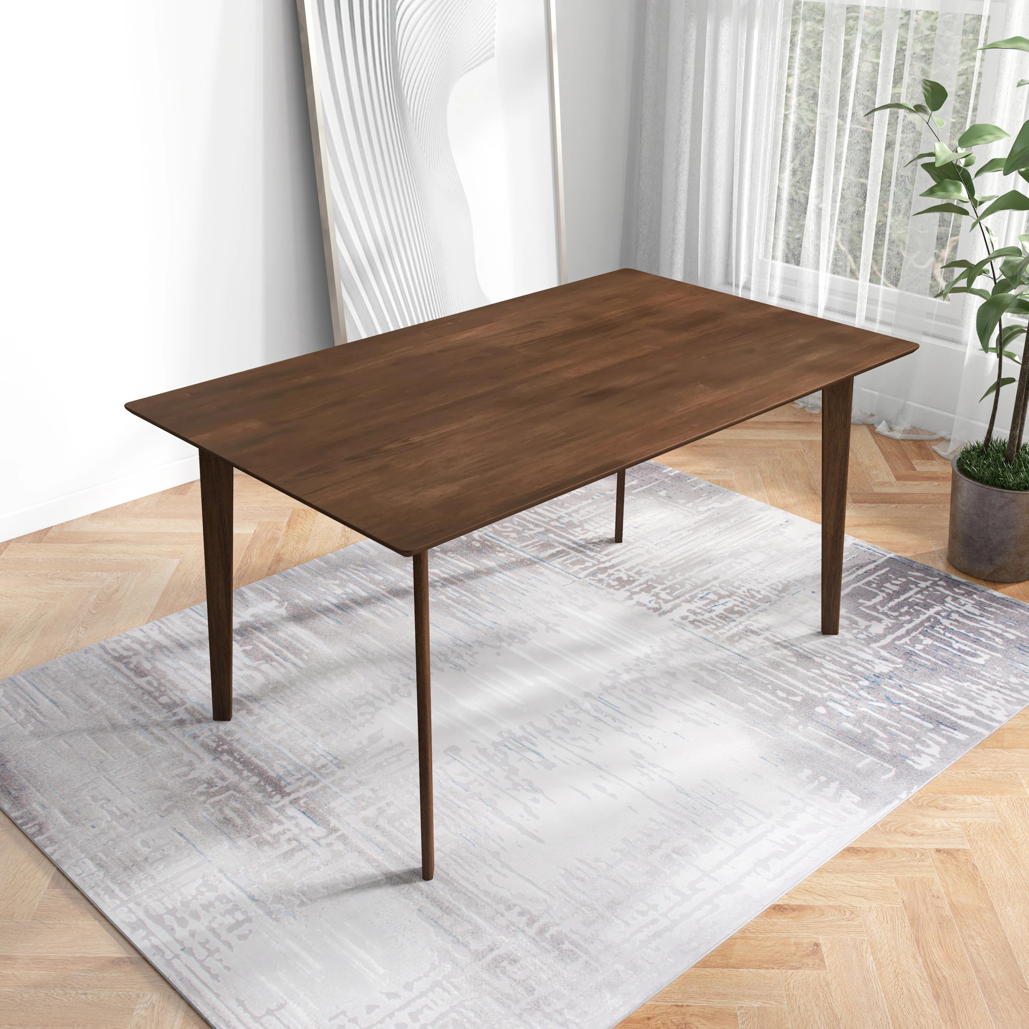 GDFStudio Carlos Modern Mid-Century Solid Wood 60-inch Dining Table with Beveled Edges -Brown Stain Finish one_size | 345006 | Lowe's