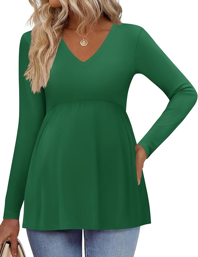 Ekouaer Women's Maternity Shirts Long Sleeve Pregnancy Tops for Women V Neck Tunic Blouses Clothe... | Amazon (US)