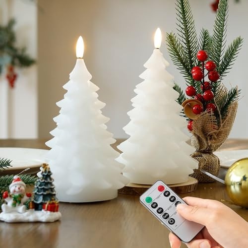 SEHNSY White Flameless Christmas Tree Candles with Remote Timer, Real Wax LED Battery Operated Candles for Winter Home Decor, Xmas Holiday Gift, Fireplace & Table Decoration, 2 Pack | Amazon (US)