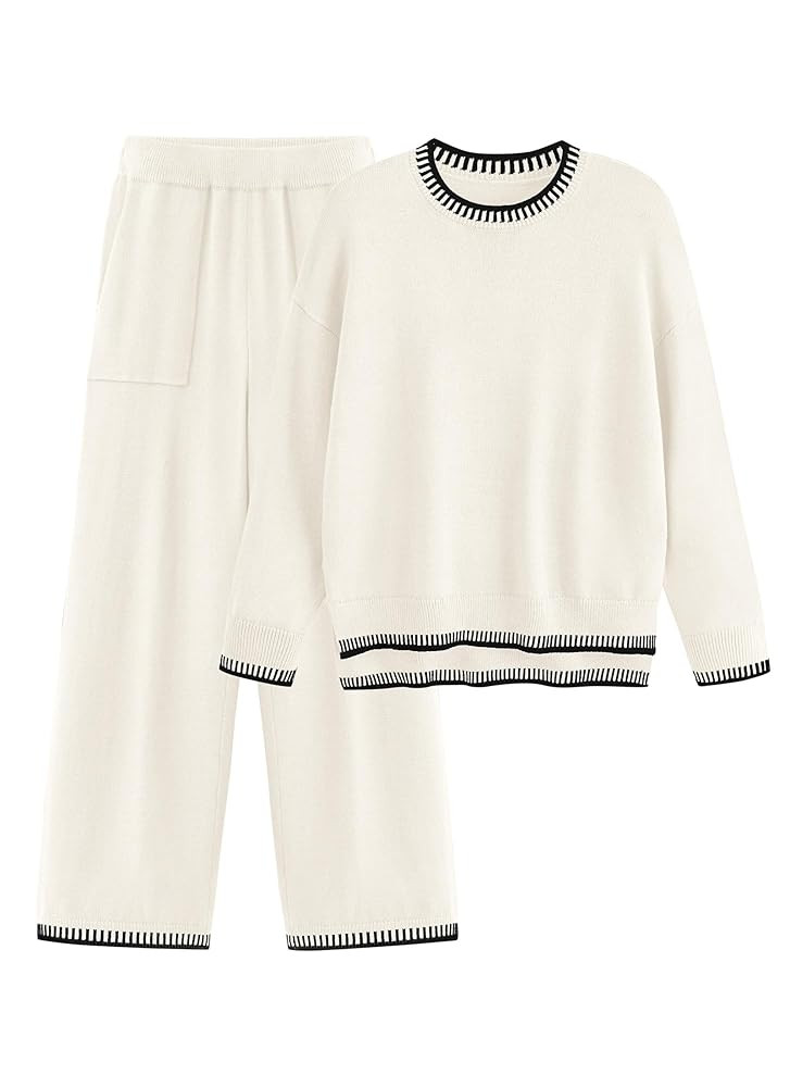 PRETTYGARDEN Women's 2 Piece Knit Sweater Outfit Casual Long Sleeve Pullover Wide Leg Pants Track... | Amazon (US)