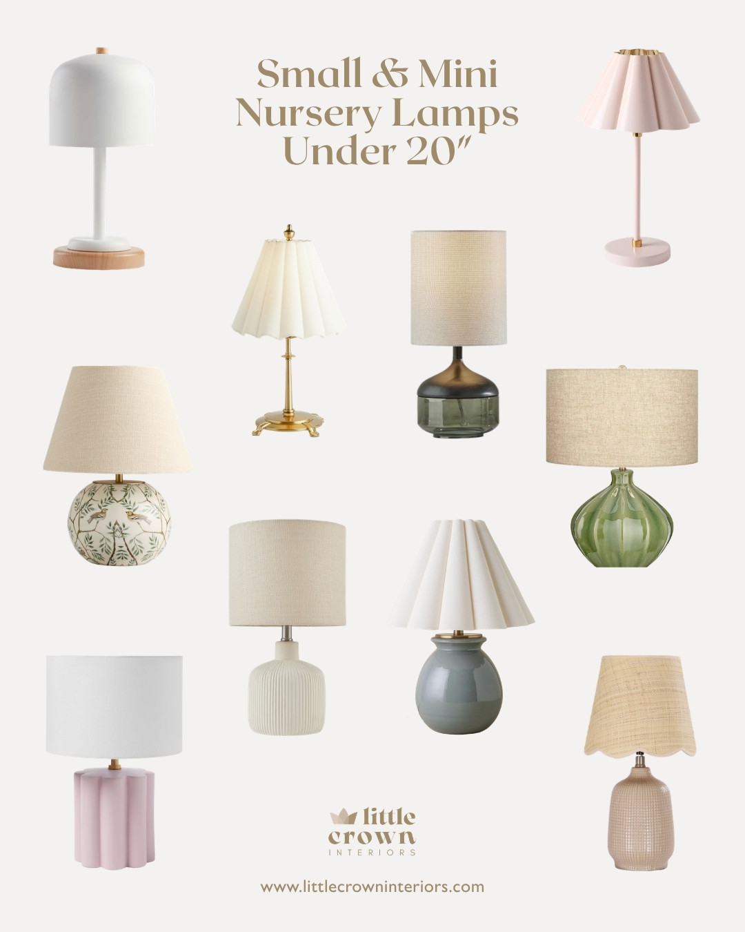 Every nursery needs lighting, but what if you're short on space? Even in a larger nursery, you may not have enough space on your dresser or side table for a large lamp (and it's nice to have something smaller that you won't knock over). ⁠
⁠
See our roundup of our favorite small lamps for the nursery or kid's room, all under 20" high.⁠

See the full post on the LCI blog at www.littlecrowninteriors.com 

 #LTKmomlife #LTKHome #LTKBaby