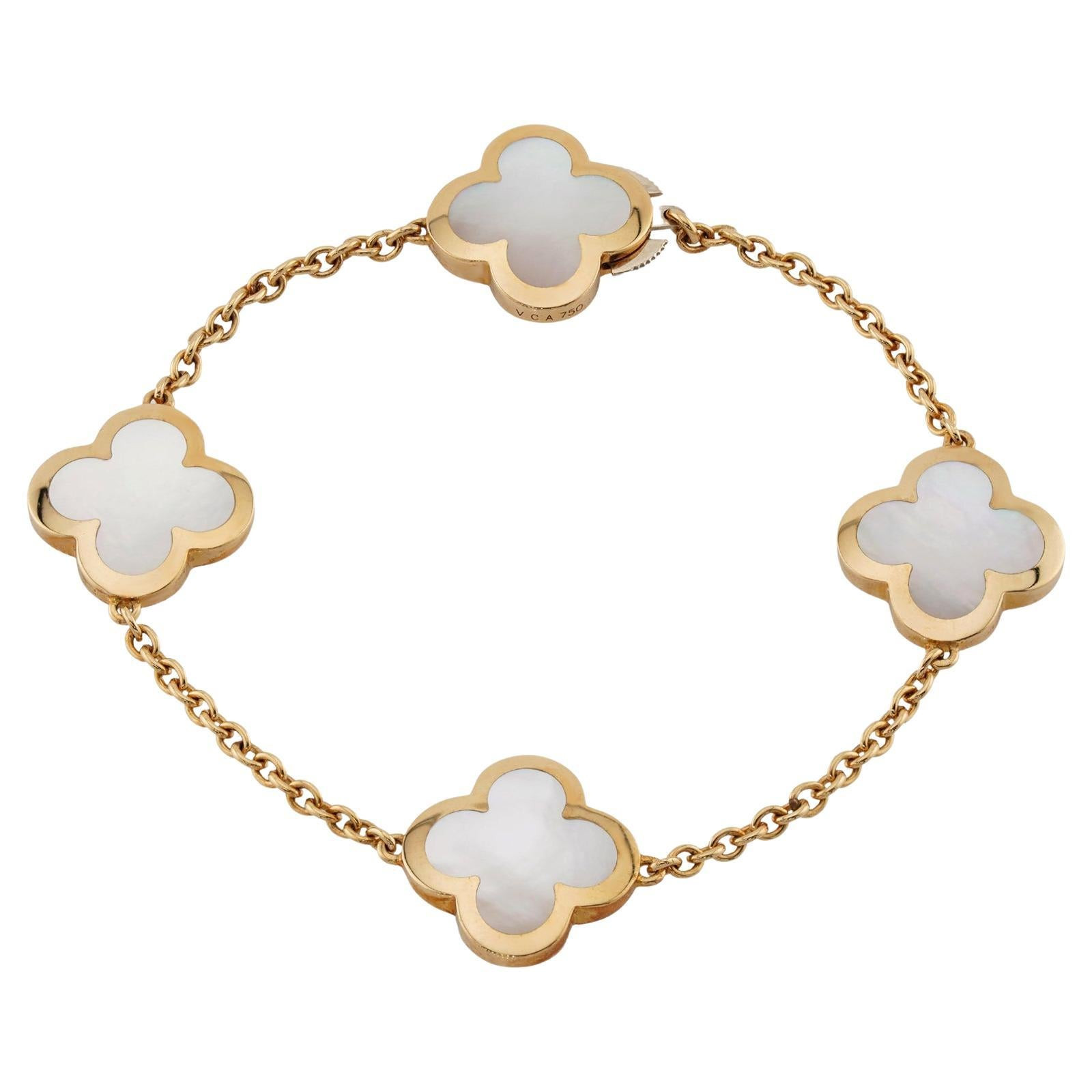 VAN CLEEF & ARPELS Pure Alhambra 4-Motif Mother-of-Pearl Yellow Gold Bracelet | 1stDibs