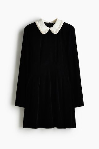 H & M - Velvet Dress with Collar - Black | H&M (US + CA)