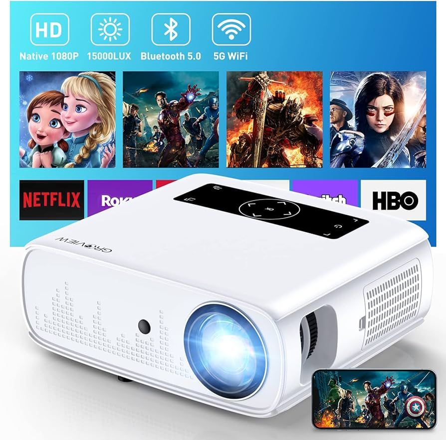 GROVIEW Projector, 15000lux 490ANSI Native 1080P WiFi Bluetooth Projector, 300'' Video Projector,... | Amazon (US)