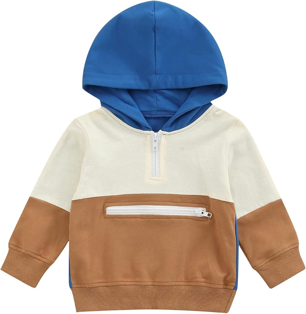 Toddler Baby Boys Color Block Hoodies Pullover Tops Quarter Zip Long Sleeve Sweatshirts with Zipp... | Amazon (US)